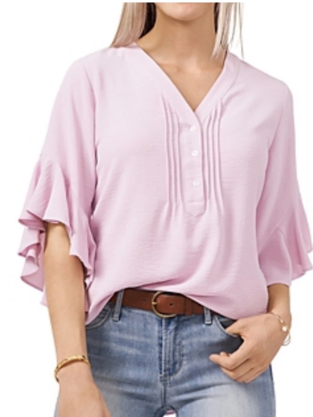 Vince Camuto Flutter Sleeve Henley Blouse - Size 2X